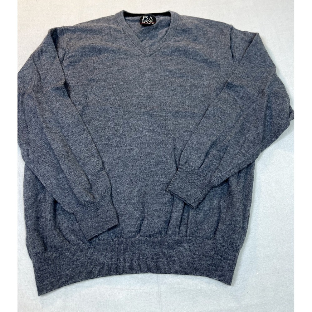 Jos A Bank Wool Sweater XL Italian Merino Wool Mens Gray‎ V Neck Sweatshirt